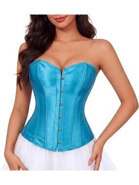 Women's Blue Halloween Sexy Lingerie Waist Satin Cincher Lace up Corset Blouse